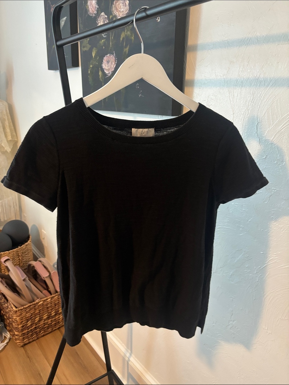 LOFT 100% Cotton Black Short Sleeve Crewneck Tee